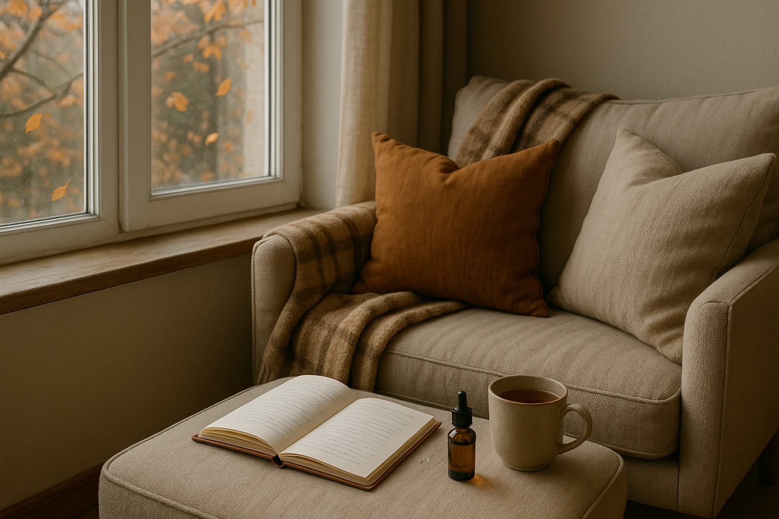 Carnet avec checklist bien-être et objets de recentrage