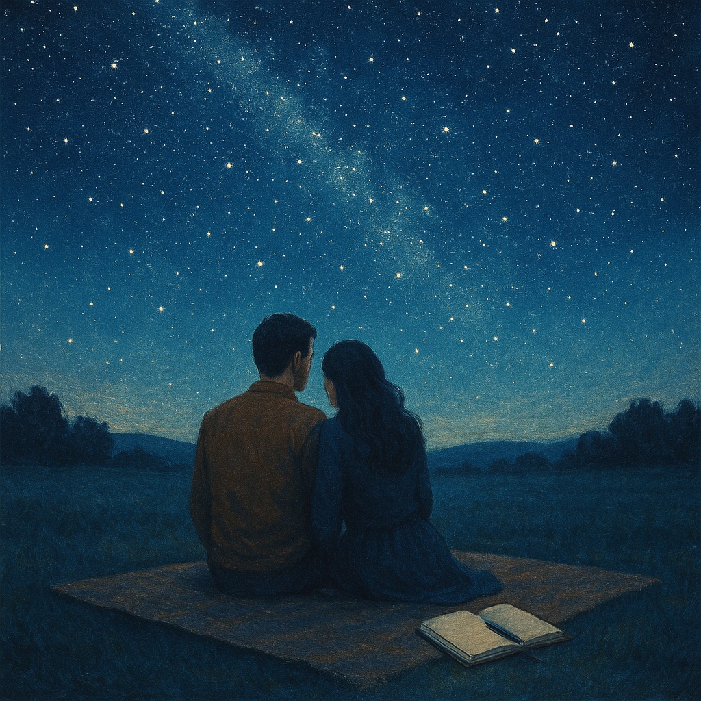 Couple sous un ciel étoilé, symbolisant la connexion spirituelle et la stabilité émotionnelle dans une relation.