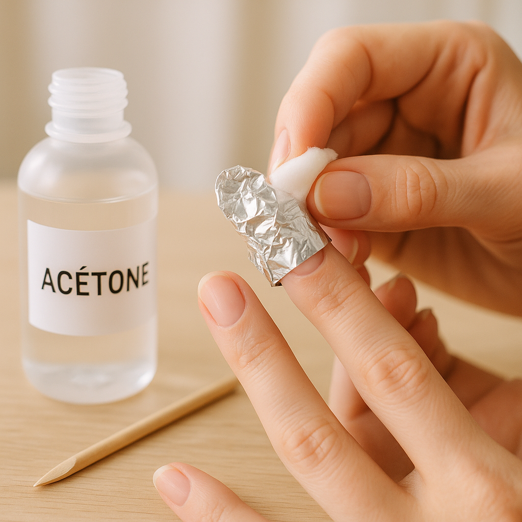 Technique de dépose du vernis semi-permanent avec acétone.