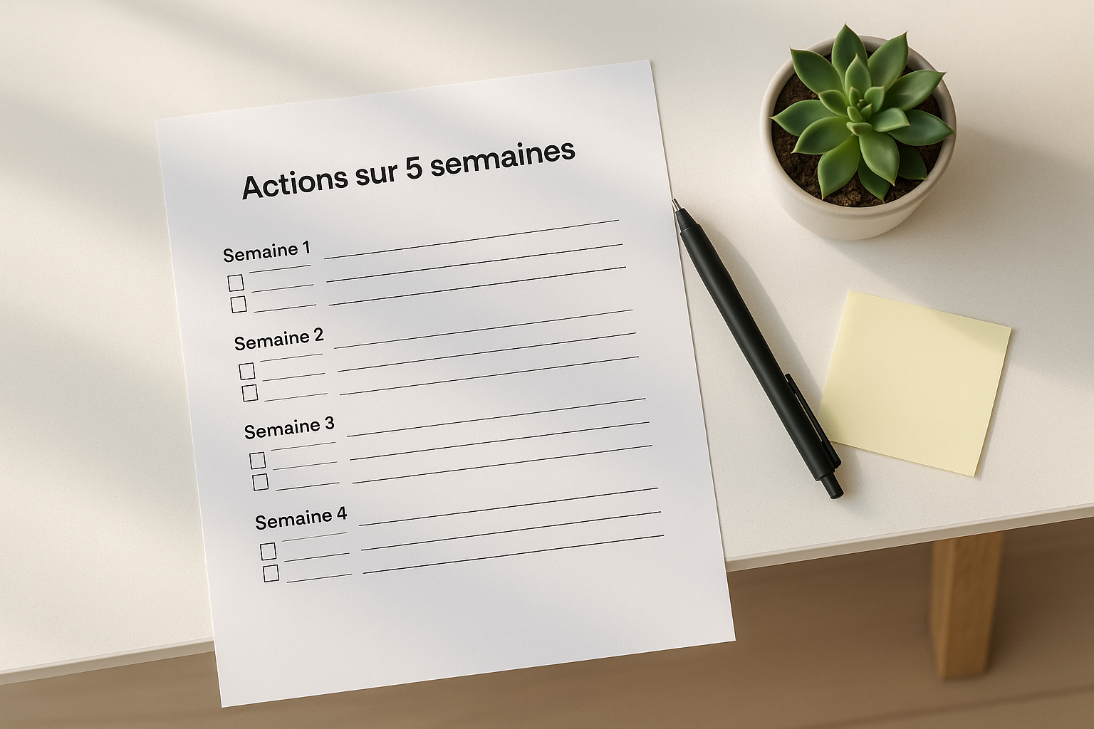 Bureau rangé avec checklist imprimée