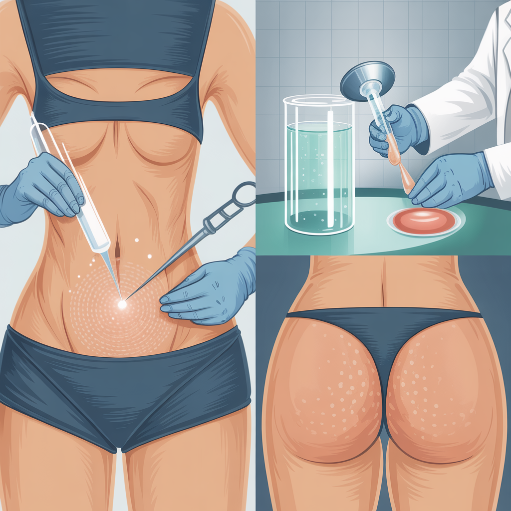 Illustration des étapes du BBL : liposuccion, purification et réinjection de graisse