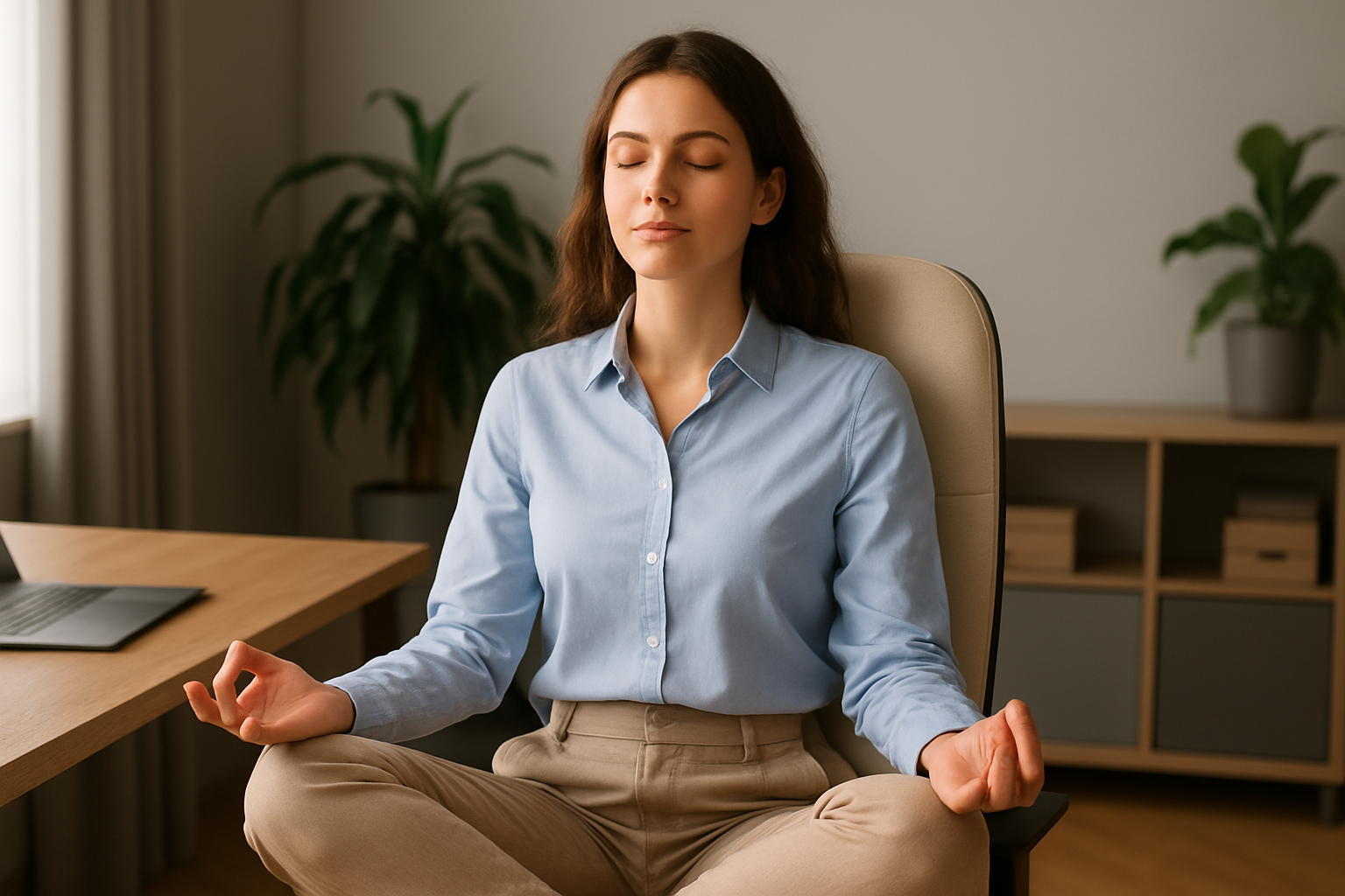 Pause de méditation pleine conscience au bureau
