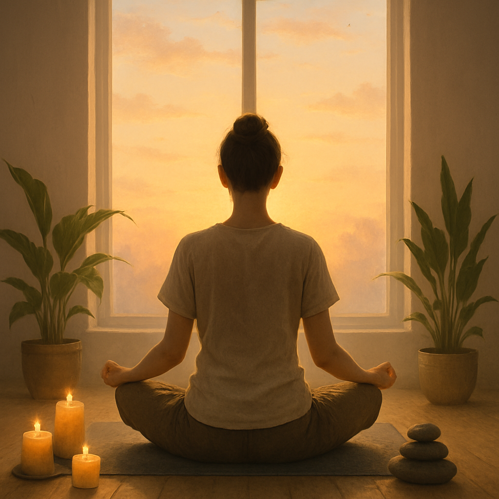 Une personne méditant dans un environnement serein, symbolisant la connexion spirituelle.