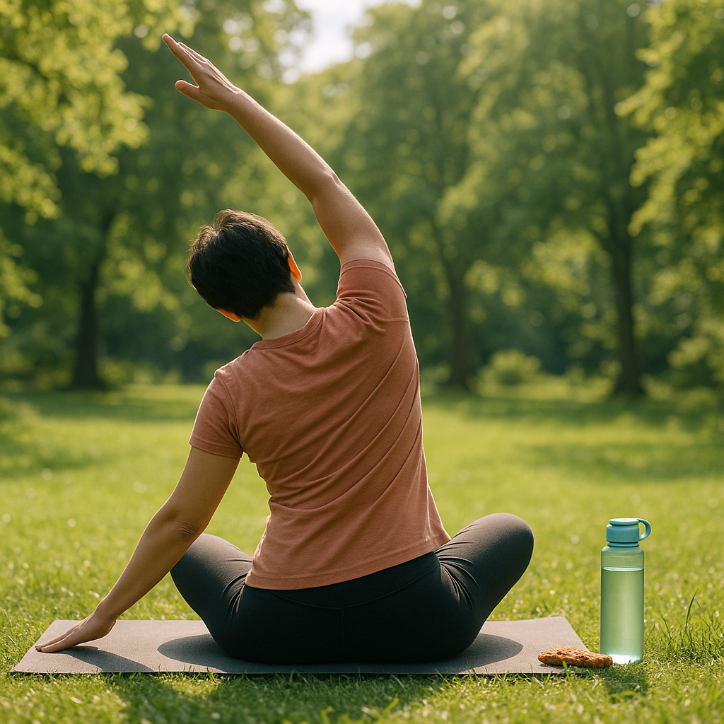 Personne faisant de l'exercice dans un parc avec des encas santé