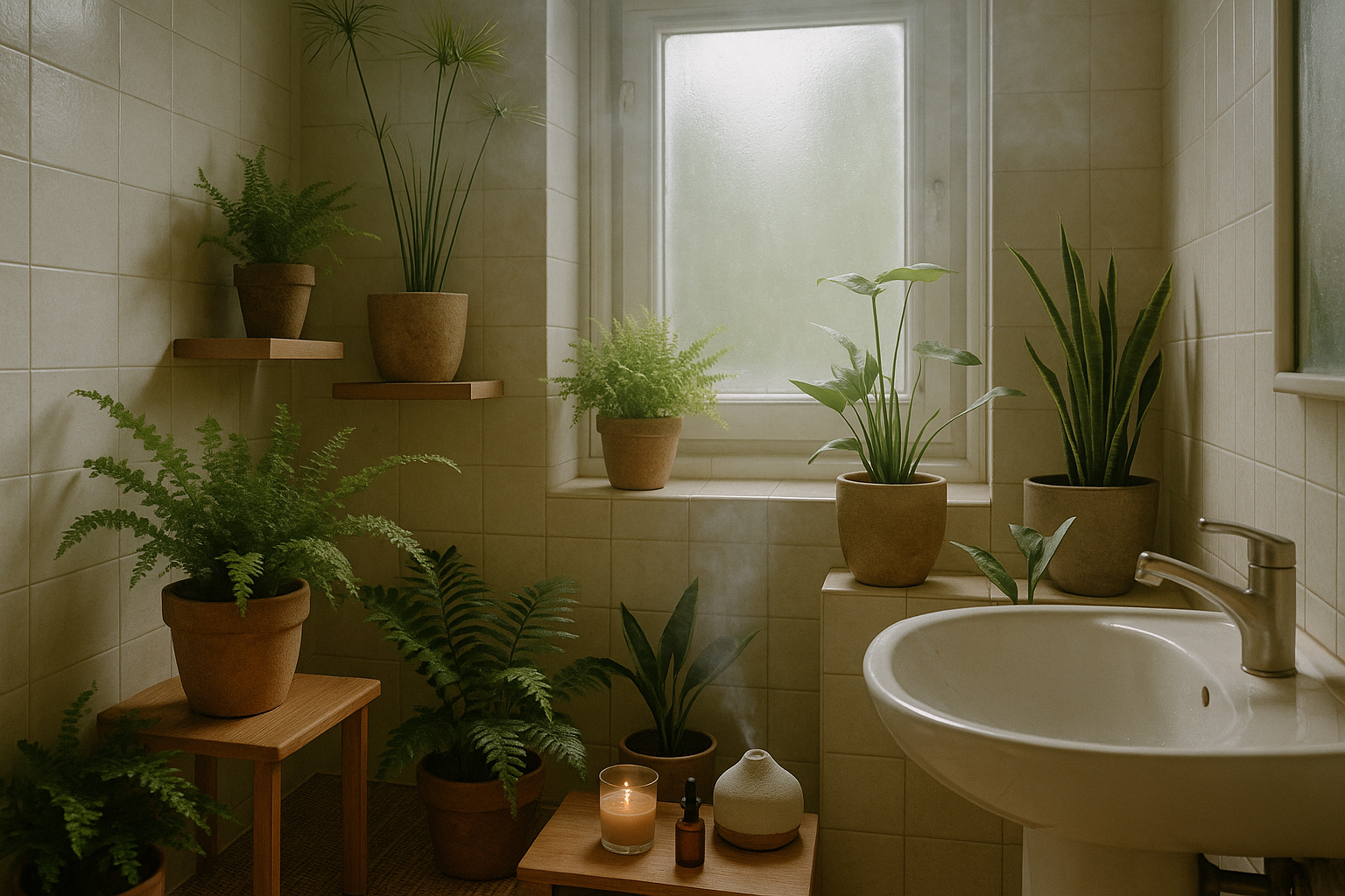 Plantes vertes adaptées à l'humidité dans une salle de bain